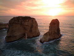 Pigion Rocks at sunset in Beirut, Lebanon