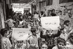 Kids demonstrating in Shatila refugee camp, Beirut, Lebanon