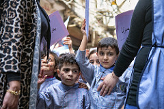 Kids in Shatila refugee camp protesting, Lebanon