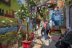 The narrow and colourful streets in Palestinian refugee camp Mar Elias, Beirut, Lebanon