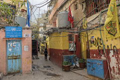 The narrow streets in Palestinian refugee camp Mar Elias, Beirut, Lebanon