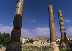 Antique columns at the archeological site, Baalbek-Hermel Governorate, Baalbek, Lebanon