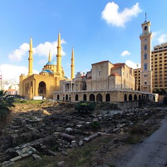 Roman Roads (front), Mohammad Al-Amin Mosque (left), Saint George Maronite Cathedral (right) - Garden of Forgiveness - Beirut Central District (BCD) - Beirut, Lebanon