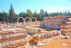 Lebanon, Beqaa valley, Anjar archeological site with Byzantine stonework remnants