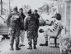 Troops outside a McDonalds, Beirut, Lebanon, February 2005